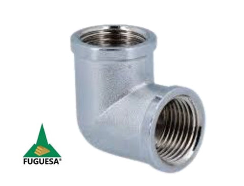 Codo bronce cromado pesado con rosca 1/2"x90° - Fuguesa