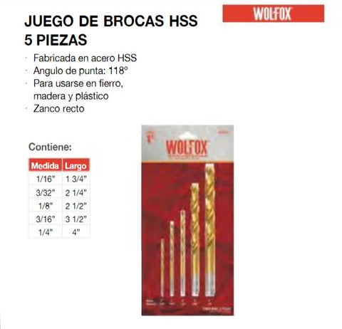 Broca p/metal 5pcs - WOLFOX