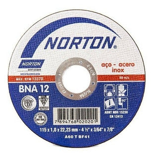Disco corte p/metal 115x1.0x22.23 BNA12 (4 1/2") - Norton